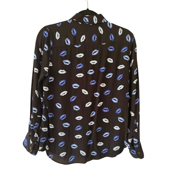 Zara Womens Button-Up Shirt With Blue Lip Print Pattern - Picture 5 of 9